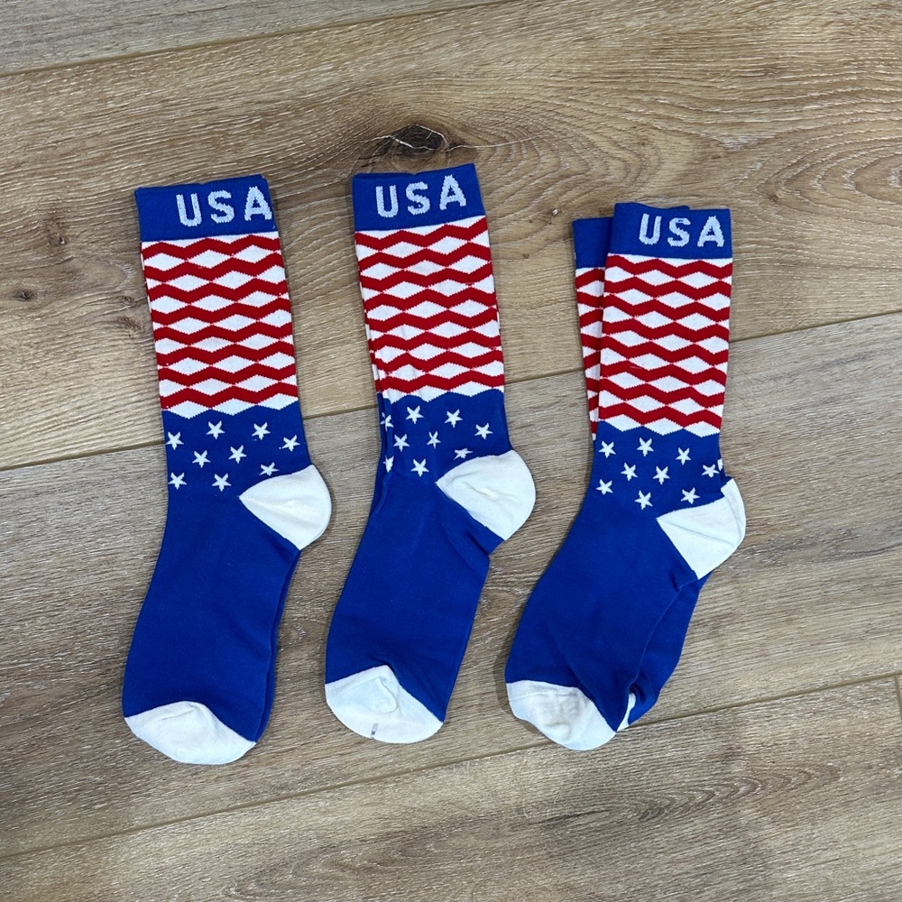 3 Pairs of USA Themed Blue and Red Socks